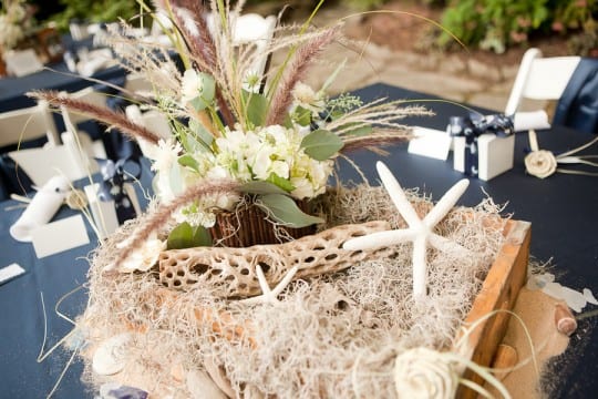Nashville_Rehearsal_Dinner_seashell_centerpiece_driftwood