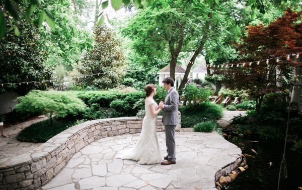 You can exchange your vows in front of our gazebo, or here on the pond terrace surrounded by romantic waterfalls.