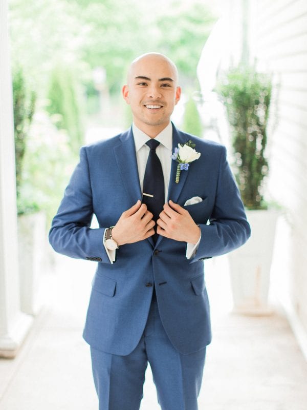 We just love this bright blue suit, perfectly tailored for the groom and perfectly fitting for this spring garden wedding. Image by Jordan and Alaina